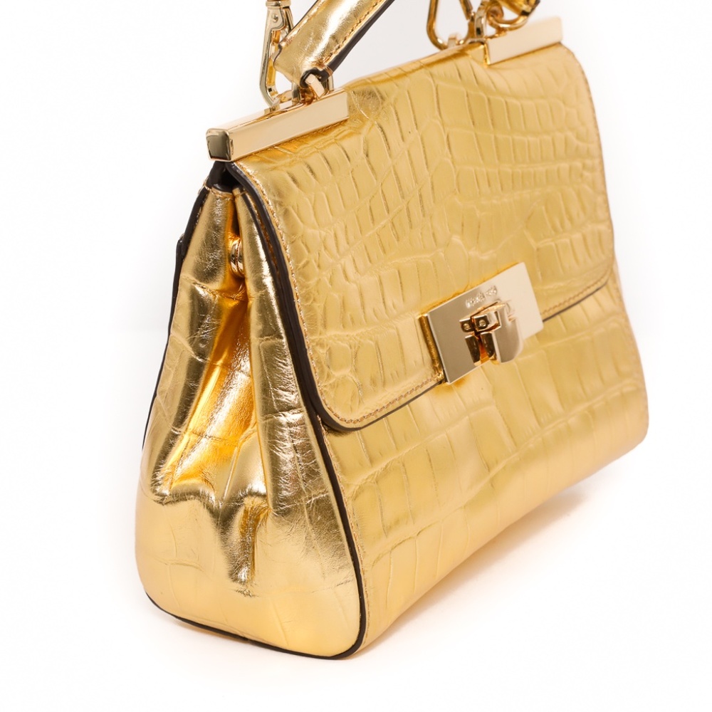 Michael Kors  Marlow metallic crocco satchel